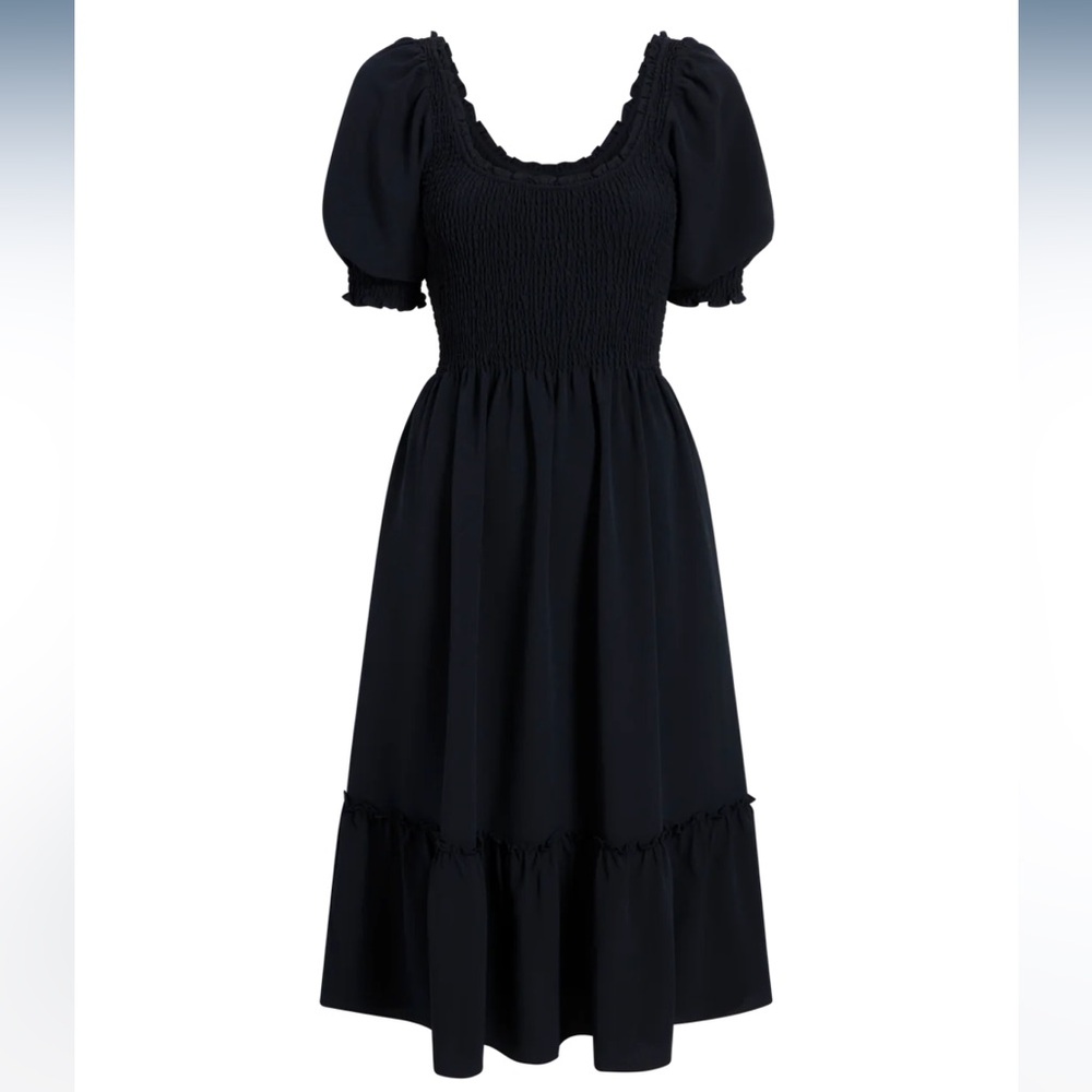 Hill House Puff Sleeve Black Midi Dress